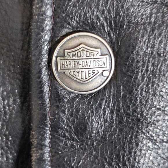 Harley-Davidson rider leather vest men's sz XL black with orange graphic design - Picture 10 of 14